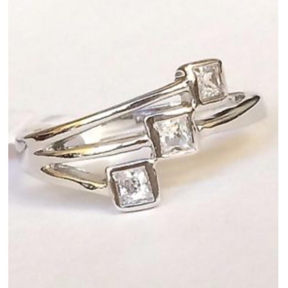 Silver Plated Art Deco Cocktail Ring Size 8 9 Triplet Cubic Zirconia Geometric